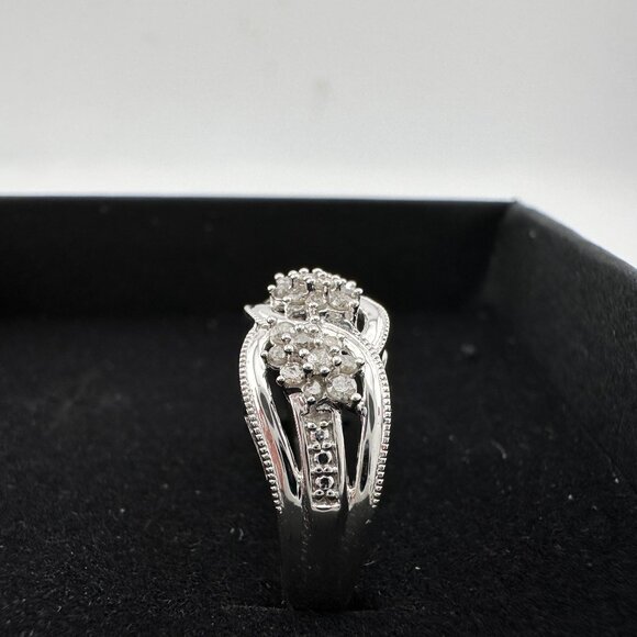 Beautiful 1/4 Carat Natural Diamond Triple Cluster Ring in Sterling Silver Size - Picture 14 of 16